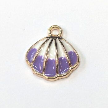 Purple White Rounded Scallop Shell Enamel Charm Gold