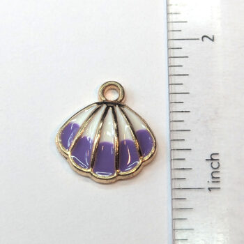 Purple White Rounded Scallop Shell Enamel Charm Gold - Image 2