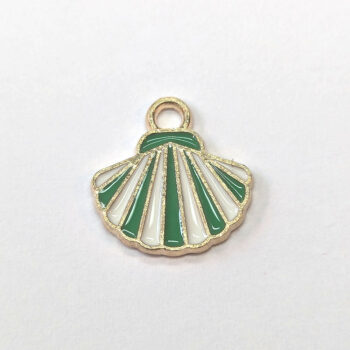 Green White Scallop Shell Enamel Charm Gold