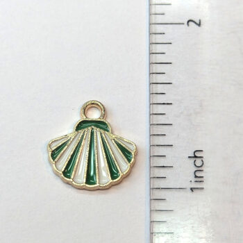 Green White Scallop Shell Enamel Charm Gold - Image 2