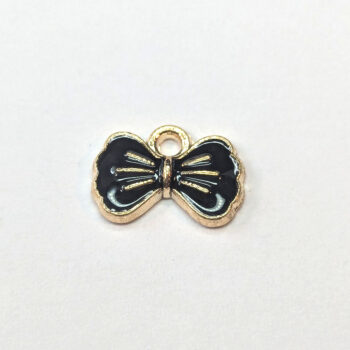 Dainty Black Bow Enamel Charm Gold