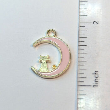 Pink Cat in the Moon Enamel Charm Gold - Image 2