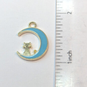 Blue Cat in the Moon Enamel Charm Gold - Image 2