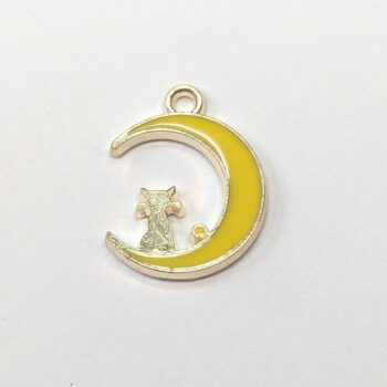 Yellow Cat in the Moon Enamel Charm Gold