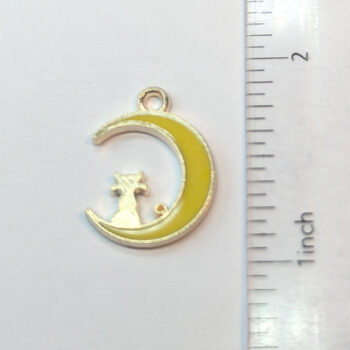 Yellow Cat in the Moon Enamel Charm Gold - Image 2