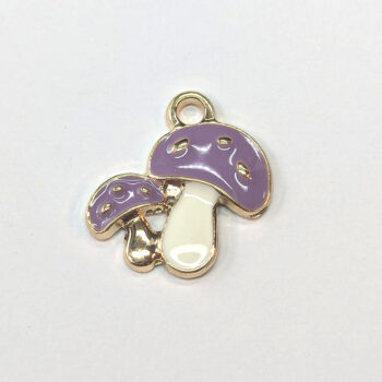 Purple White Double Mushroom Enamel Charm Gold