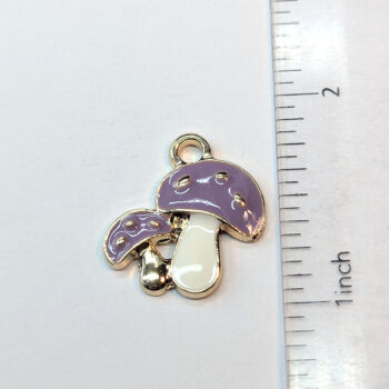 Purple White Double Mushroom Enamel Charm Gold - Image 2