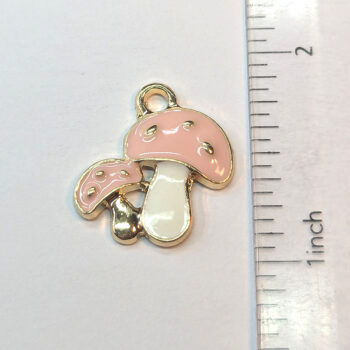 Pink White Double Mushroom Enamel Charm Gold - Image 2