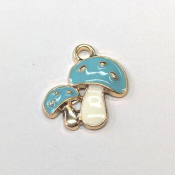 Blue White Double Mushroom Enamel Charm Gold