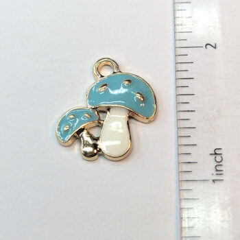 Blue White Double Mushroom Enamel Charm Gold - Image 2