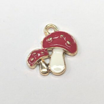 Red White Double Mushroom Enamel Charm Gold