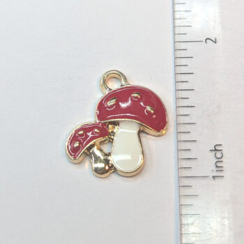 Red White Double Mushroom Enamel Charm Gold - Image 2