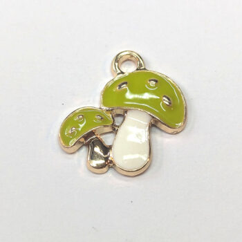 Green White Double Mushroom Enamel Charm Gold