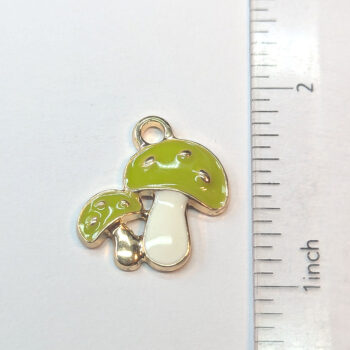 Green White Double Mushroom Enamel Charm Gold - Image 2