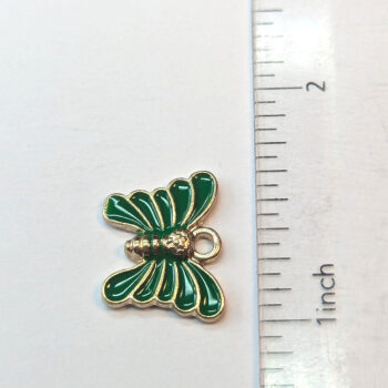 Gold Green Butterfly Enamel Charm - Image 2