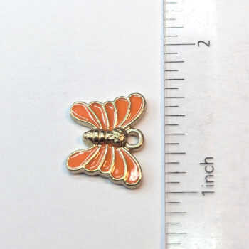 Gold Orange Butterfly Enamel Charm - Image 2