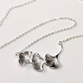 Sterling Silver Triple Cascading Ginkgo Biloba Leaves Necklace - Image 4