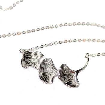 Sterling Silver Triple Cascading Ginkgo Biloba Leaves Necklace