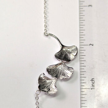 Sterling Silver Triple Cascading Ginkgo Biloba Leaves Necklace - Image 3