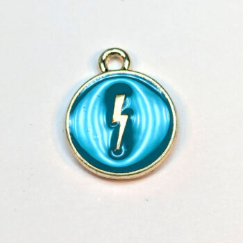 Blue Lighting Bolt Circle Enamel Charm Gold