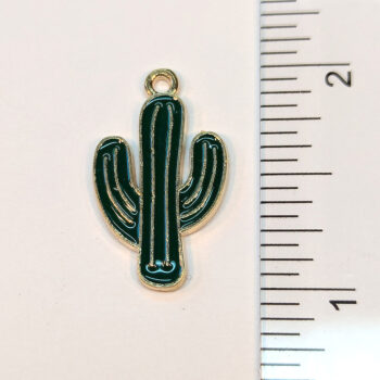 Green Cactus Plant Enamel Charm Gold - Image 2