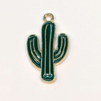 Green Cactus Plant Enamel Charm Gold