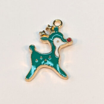 Green White Deer Reindeer Animal Charm Gold