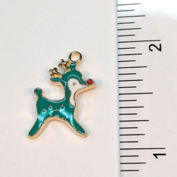 Green White Deer Reindeer Animal Charm Gold - Image 2