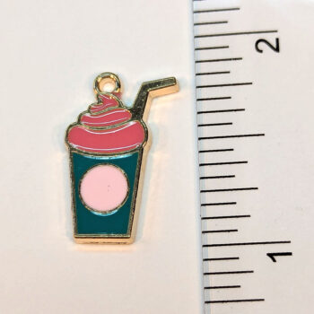 Green Pink Milkshake Drink Enamel Charm Gold - Image 2