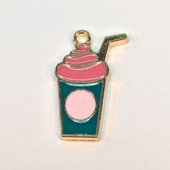 Green Pink Milkshake Drink Enamel Charm Gold