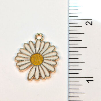 White Yellow Irregular Daisy Flower Enamel Charm Gold - Image 2