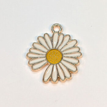 White Yellow Irregular Daisy Flower Enamel Charm Gold