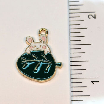 Green Leaf Cute Mouse Enamel Charm Gold - Image 2