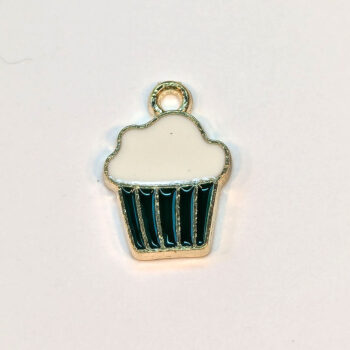 Green White Cupcake Enamel Charm Gold