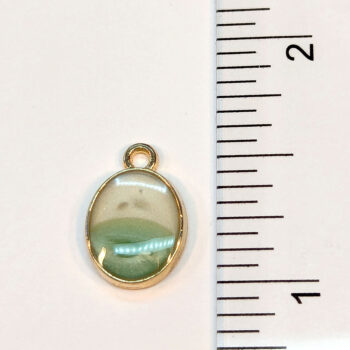 Oval White Green Shiny Mica Enamel Charm Gold - Image 2