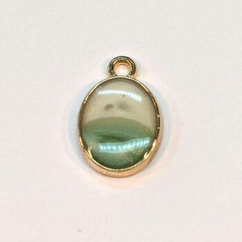 Oval White Green Shiny Mica Enamel Charm Gold