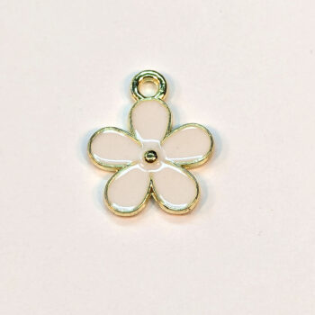 White Five Petal Flower Charm Gold