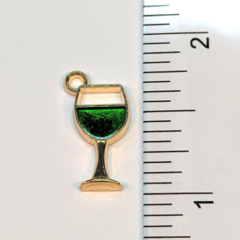 Wine Glass Green Enamel Charm Gold - Image 2