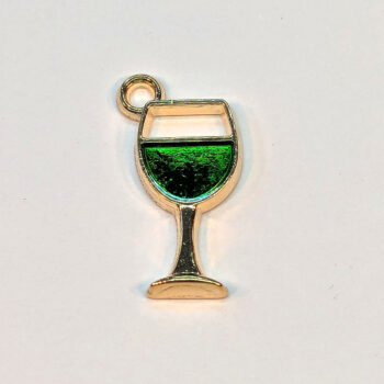 Wine Glass Green Enamel Charm Gold