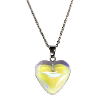 Clear Glass Heart Necklace Silver