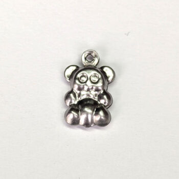 Stainless Steel Double-Sided Hollow Teddy Bear Charm Silver