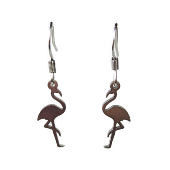 Stainless Steel Delicate Solid Flamingo Bird Silver Earrings