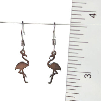 Stainless Steel Delicate Solid Flamingo Bird Silver Earrings - Image 2