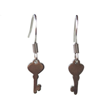 Stainless Steel Delicate Solid Key Silver Earrings