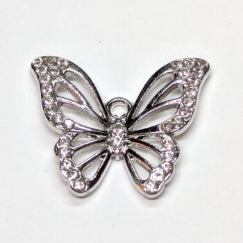 Silver Clear Rhinestone Hollow Butterfly Charm