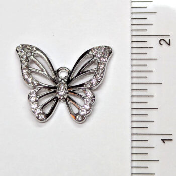 Silver Clear Rhinestone Hollow Butterfly Charm - Image 2