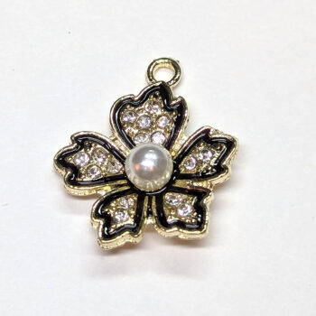 Black Gold Clear Rhinestone Flower with Pearl Charm