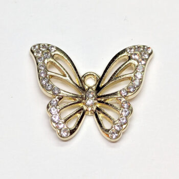 Gold Clear Rhinestone Hollow Butterfly Charm