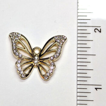 Gold Clear Rhinestone Hollow Butterfly Charm - Image 2