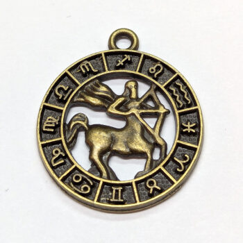 Sagittarius Zodiac Round Charm Antique Bronze